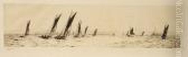 Gaff-rigged Racing In The Solent, Drypoint Etching - view 1