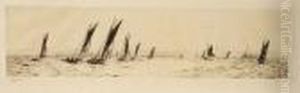 Gaff-rigged Racing In The Solent, Drypoint Etching
