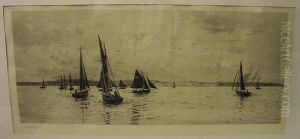 Cobles Off The Northumbrian Coast. by William Lionel Wyllie