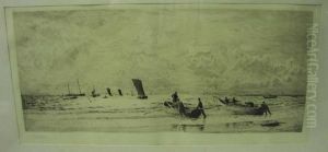 Fishing Boats Off The Northumbriancoast. by William Lionel Wyllie