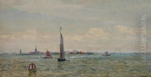 Boats In A Channel With A Town Beyond Boats In A Channel With A Town Beyond