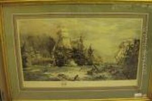 "the Battle Of Trafalgar", Coloured Engraving,signed. by William Lionel Wyllie
