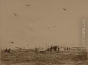 Figures And Biplanes On A Airfield Figures And Biplanes On A Airfield