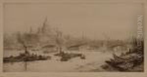 Barges On The Thames By Blackfriars Bridge by William Lionel Wyllie