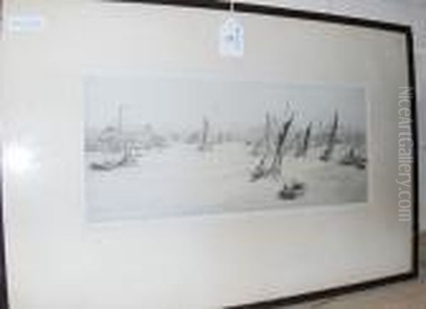 Shipping On The Thames, Signed In Pencil, Etching - view 1