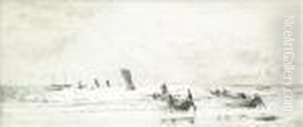 Fishingboats On The Shore H. M. S Victory Off Portsmouth - view 1