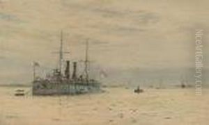A Royal Navy Armoured-cruiser Lying On Her Mooring by William Lionel Wyllie
