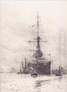 Hms Orion,portsmouth Harbour by William Lionel Wyllie