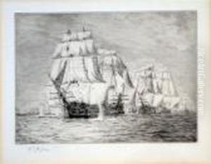 Hms Victory Breaking The Line At Trafalgar by William Lionel Wyllie