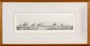 A Wartime Convoy Of Merchant Ships - Drypoint Etching