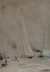 The Yacht Meteor Winning At Cowes by William Lionel Wyllie