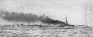 A Flotilla Of Destroyers Under Attack, Possible At Jutland by William Lionel Wyllie