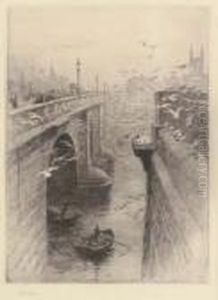 London Bridge And Southwark Cathedral by William Lionel Wyllie