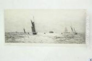 R.a., R.b.a., R.i., R.e., 
N.e.a.c. "the Fairway, Solent" Signed Artist's Proof, Also Numbered 
"liii", And Inscribed On An Old Label Verso, Black And White Drypoint 
Etching, 14.5cm By 35cm