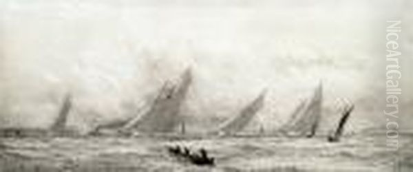 By And After, Racing Yachts In Full Sail, Cowes, Etching - view 1