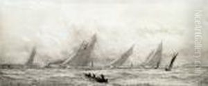 By And After, Racing Yachts In Full Sail, Cowes, Etching