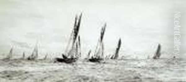 By And After, Sailing Boats, Etching, Signed In Pencil, 17cm X 38cm - view 1