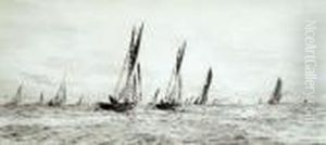 By And After, Sailing Boats, Etching, Signed In Pencil, 17cm X 38cm by William Lionel Wyllie
