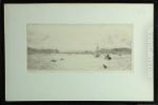 A Rocky Coastline With Yachts And Other Vessels In The Foreground - Drypoint - view 1