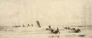 Cobles At Newbiggin, Northumberland by William Lionel Wyllie