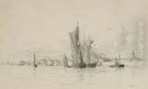 Barges On A River by William Lionel Wyllie