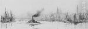 St. Paul's Cathedral And The Monument From The Pool Of London by William Lionel Wyllie