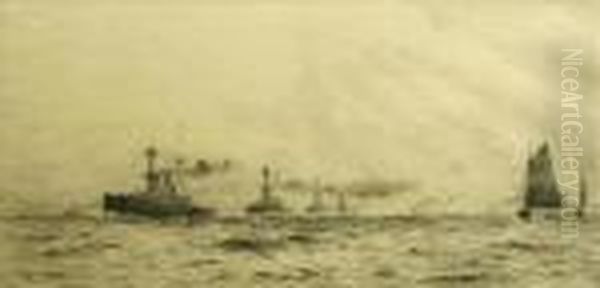 Dreadnaughtsin Line Ahead Formation With Bi-plane Overhead - view 1