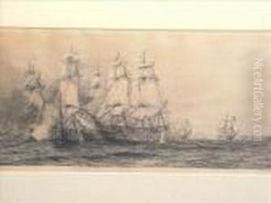 Victory,redoubtable, Temeraire
And Fougeux Locked Together During Thebattle Of Trafalgar: Panorma At
Portsmouth by William Lionel Wyllie
