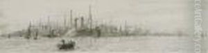 Steam Ships At A Dock by William Lionel Wyllie