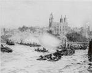 Tugs And Barges On The Thames Before The Tower by William Lionel Wyllie