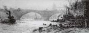 Longshoremen At Work Before London Bridge by William Lionel Wyllie