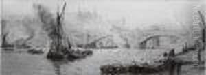 Barges On The Thames Before Southwark Bridge