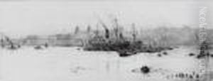 Dug Out Boats Off Greenwich by William Lionel Wyllie
