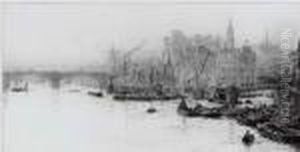 Tugs And Barges In The Pool Of London Before London Bridge by William Lionel Wyllie