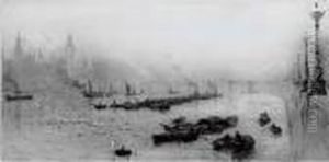 Longshoremen At Work On The Thames Before Westminster