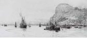 Shipping Off Gibraltar 
(illustrated); And Fishing Vessels Off Theentrance To Portsmouth Harbour by William Lionel Wyllie