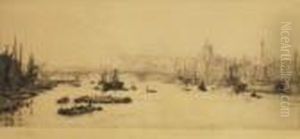 Shipping On The Thames With St Paul's To The Rear by William Lionel Wyllie