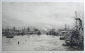 Acity River Busy With Shipping by William Lionel Wyllie