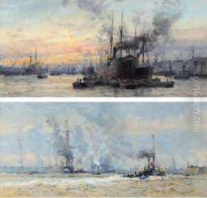Ships In The Dock; And A Tug And Other Shipping On The Thames