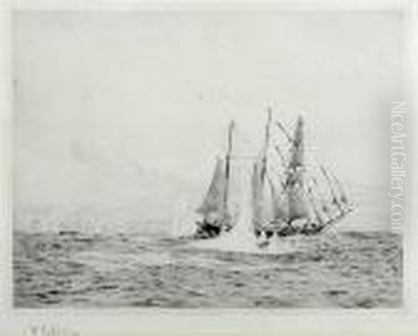 Three Masted Ship Off The Coast - view 1