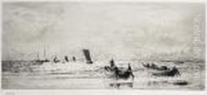 Yorkshire Cobles Beached Nearscarborough by William Lionel Wyllie