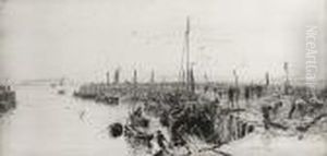 Fishing Boats In Harbour by William Lionel Wyllie