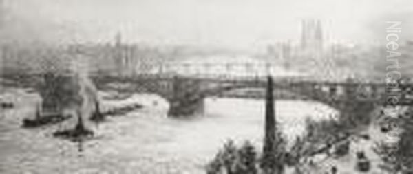 View From Waterloo Bridge With
Cleopatra's Needle In The Foreground And Westminister In The Distance - view 1