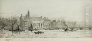 County Hall From The River Thames by William Lionel Wyllie