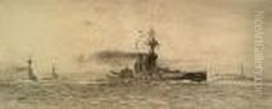 Destroyers In Battle, Etching, Signed In Pencil by William Lionel Wyllie