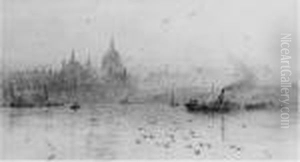 Barges On The Thames Before St. Paul's Cathedral - view 1