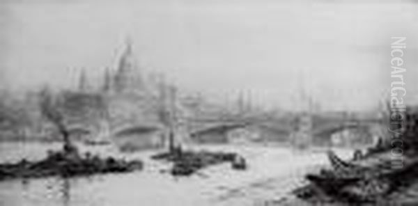 Barges On The Thames Before St. Paul's Cathedral - view 1