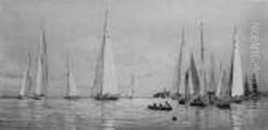 8-meters Racing In Light Airs Off Cowes by William Lionel Wyllie