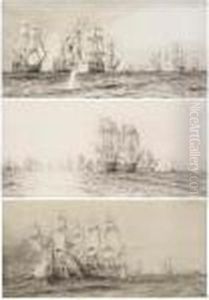 Three Studies For The Panorama 
Of The Battle Of Trafalgar: Victory, Redoutable, Temeraire And Fougueux 
Locked Together; Royal Sovereign Engaging Santa Ana; Santissima 
Trinidad, Largest Ship Afloat, Leviathan About To Rare Stern, Neptune 
And Africa