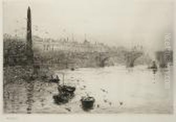 Cleopatra's Needle, With Waterloo Bridge Beyond - view 1